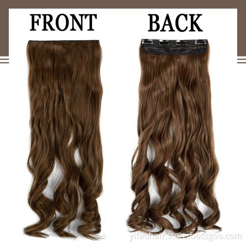 wholesale Long Wavy Synthetic Hair Extensions 2P 5P Thick Hair Invisible Head  Hairpiece for Women Brown wavy hair